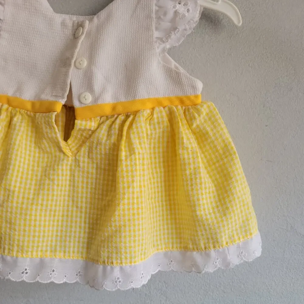 Vintage 1980s baby girl's 3-6 months Little Bitty dress yellow gingham w/flowers
